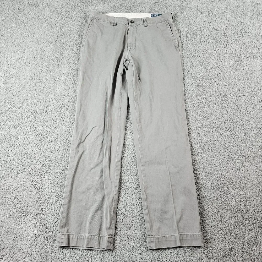 Polo Ralph Lauren Pants Mens 34x32 Gray Chino Classic Fit Flat Front Casual Prep